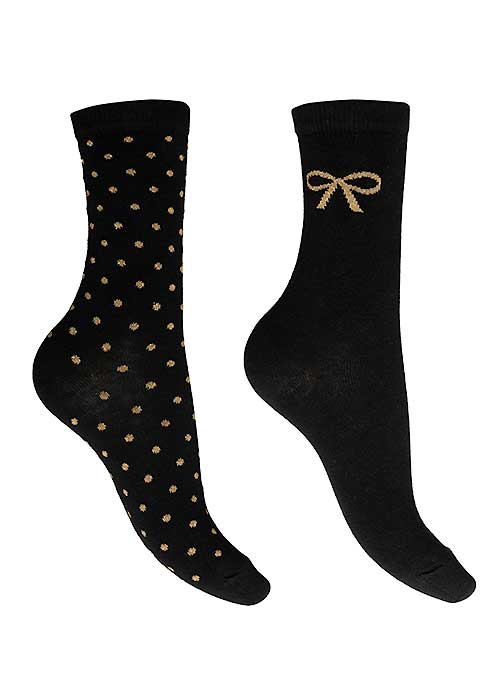 Charnos Sparkle Spot and Bow Socks Black 2 Pair Pack Product image